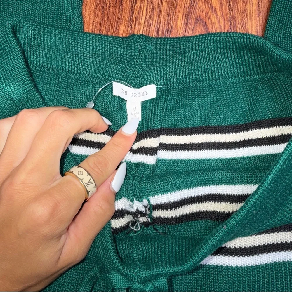 Striped Green Women's Comfort Lounge Wide Leg Pants - Picture 6 of 6